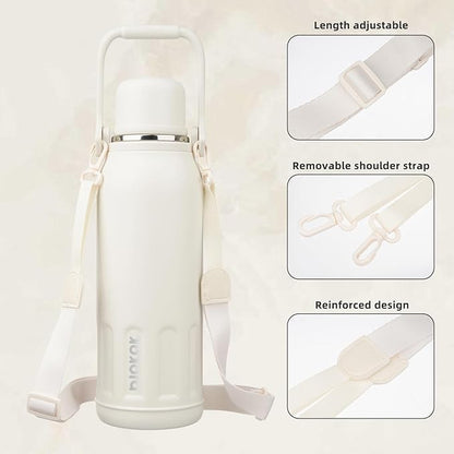 BJPKPK Insulated 50oz Thermal Dishwasher Safe Water Bottle with Lid and Carry Handle Stainless Steel Water Bottles for Outdoor Sports,Beige