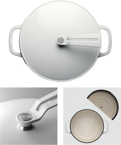 Vermicular Oven Pot 2.0 | Lightweight Enameled Cast Iron Pot | 26cm (5.9 Qt) | Non-Toxic | Induction-compatible | Dutch Oven | Made in Japan | Sea Salt White