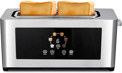 Touch Screen Toaster with LCD Display, Slim Toaster 2 Slice - Long 10" Slot for Baguettes & Extra Wide 1.6" Slot, 6 Browning Levels, 1200W, Space Saving