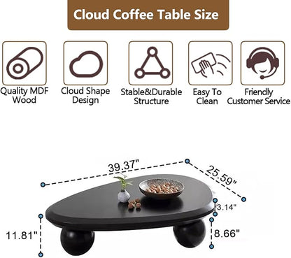 Cloud Coffee Table Modern Cute Coffee Tables Irregular Simple Tea/Center Table for Small Space End Table for Living Room, Home Office, Indoor (Oval Shape Black 39.4" Wx25.6 Dx11.8 H)