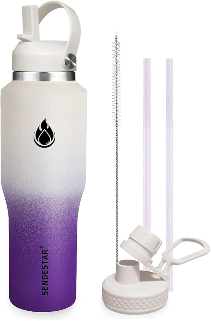 SENDESTAR SENDESTAR 40oz Stainless Steel Water Bottle(Cold for 48 Hrs, Hot for 24 Hrs),Double Wall Vacuum Insulated Bottle with Straw Lid, Spout Lid and Flex Cap, Fit in Any Car Cup Holder