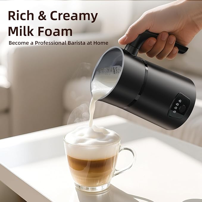 Milk Frother, 4 in 1 Electric Milk Steamer, Hot and Cold Foam Maker, 1 min Fast Frothing, 11.8 oz/350 mL Milk Warmer, Frother for Latte, Cappuccino, Temperature Control, Auto Shut-Off