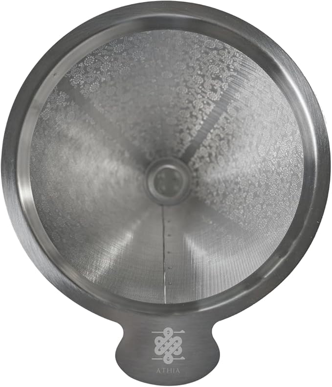 ATHIA Reusable Coffee Filter, Stainless Steel Pour Over Dripper with Laser-etched Mesh Cone, Eco-Friendly Paperless Design, Fits Most Mugs, Carafes & Hario brewers (Silver, Flower Carving)