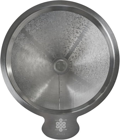 ATHIA Reusable Coffee Filter, Stainless Steel Pour Over Dripper with Laser-etched Mesh Cone, Eco-Friendly Paperless Design, Fits Most Mugs, Carafes & Hario brewers (Silver, Flower Carving)