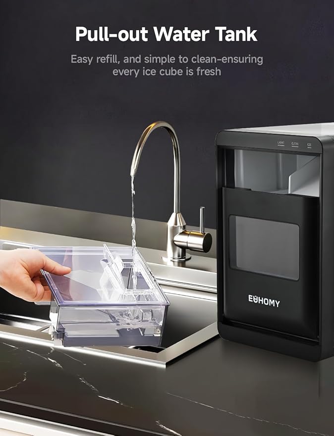 EUHOMY Nugget Ice Maker Countertop, 40Lbs/24H Pebble Ice Maker Machine, Self-Cleaning Countertop Sonic Ice Makers with Ice Scoop&Basket, Pellet Ice Maker Machine for Home/Kitchen/Office