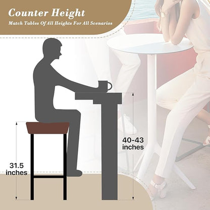Athena Collection Counter Height Bar Stools Set of 2, 31.5 Inches Saddle Bar Stools with Leather Upholstered and Metal Legs, Backless Barstools for Counter, Kitchen Island, Dining Room, Mocha
