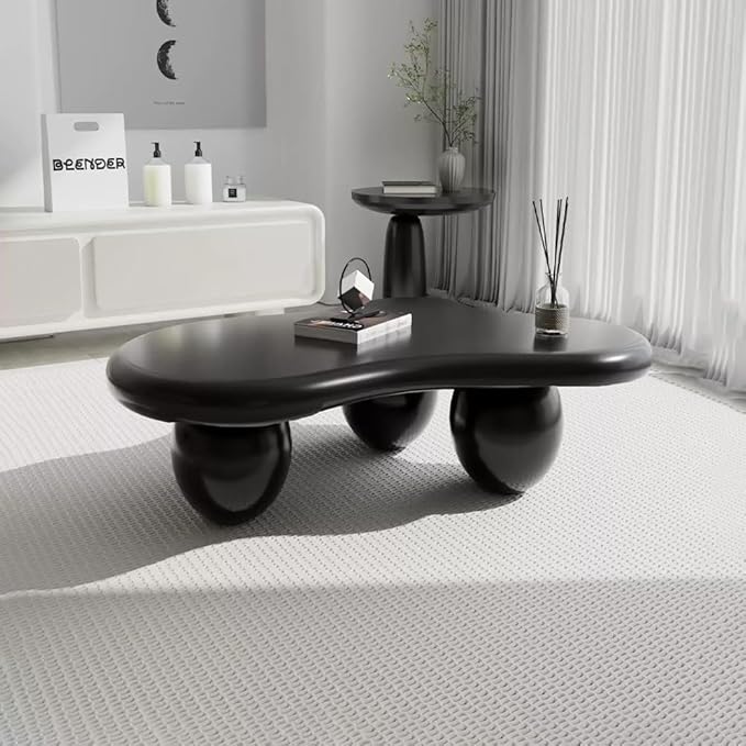 Cloud Coffee Table Modern Irregular Coffee Table Asymmetrical Unique Coffee Tables with 3 Bases for Living Room Farmhouse (D, 46")