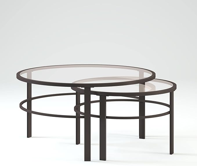 Henn&Hart Round Nested Coffee Table in Blackened Bronze, Coffee Table coffee tables for living room, studio apartment essentials, 36" Wide