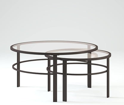 Henn&Hart Round Nested Coffee Table in Blackened Bronze, Coffee Table coffee tables for living room, studio apartment essentials, 36" Wide