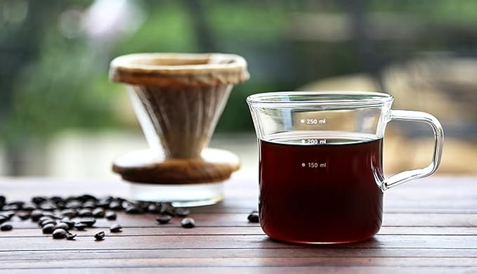 ATHIA Glass Pour Over Coffee Dripper Set, Glass Cone Dripper, Reusable Cloth Filter, Leather Cup Sleeve, Minimal Single Cup SET, for outdoor, office or at home (Walnut Wood)