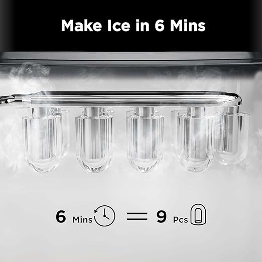 Silonn Ice Maker Countertop, 9 Cubes Ready in 6 Mins, 26lbs in 24Hrs, Self-Cleaning Ice Machine with Ice Scoop and Basket, 2 Sizes of Bullet Ice for Home Kitchen Office Bar Party