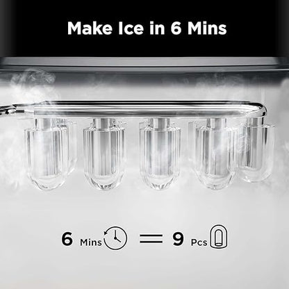 Silonn Ice Maker Countertop, 9 Cubes Ready in 6 Mins, 26lbs in 24Hrs, Self-Cleaning Ice Machine with Ice Scoop and Basket, 2 Sizes of Bullet Ice for Home Kitchen Office Bar Party