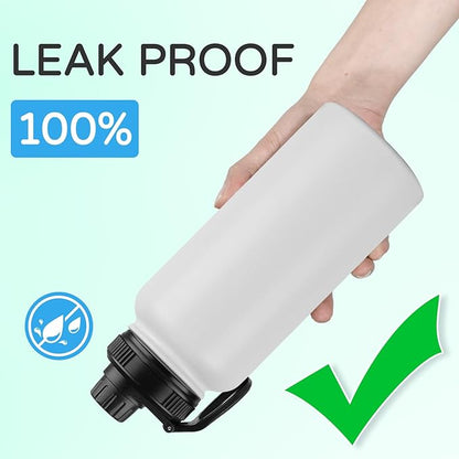 DOMICARE 32 oz Insulated Water Bottle Bulk, Vacuum Insulated Stainless Steel Sports Water Bottle with Straw Lid & Spout Lid, Leakproof, Reusable - Travel, Camping, Bike, White (4 Pack)