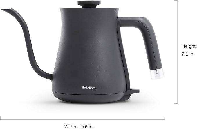 BALMUDA The Kettle | Electric Gooseneck Kettle | Lightweight | Stainless Steel | 0.6L (20fl oz) Capacity | Neon Light Indicator | Perfect for Tea and Coffee | US Version | Black