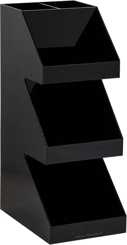 Mind Reader Coffee Tea Utensil and Condiment Station, Countertop Organizer, Coffee Bar, Kitchen, 6"L x 9"W x 16"H, Black