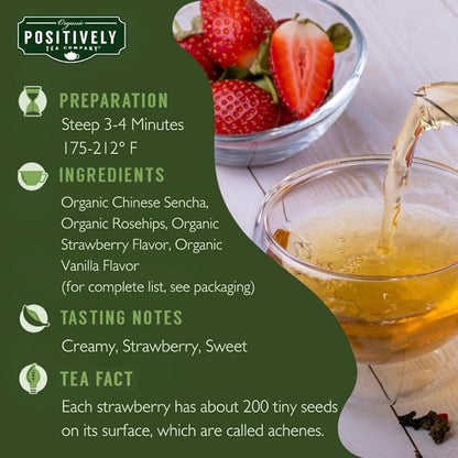 Organic Positively Tea Company, Strawberries and Cream Green Tea Bags, 20 Count