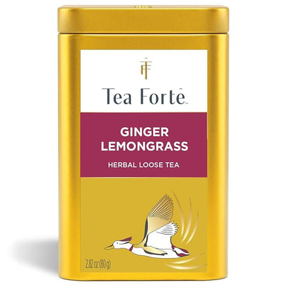 Tea Forte Ginger Lemongrass Premium Loose Leaf Caffeine-Free Herbal Tea Blend Canister, Makes 35-50 Cups