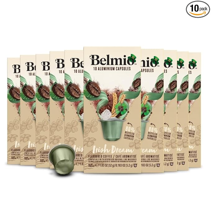 Belmio Irish Dream Espresso Coffee Pods – Medium Roast – Velvety & Smooth - Nespresso Original Line Compatible – 10 Count (Pack of 10)