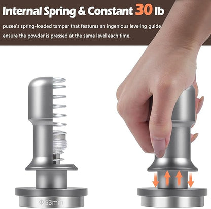 PUSEE 53mm Espresso Coffee Tamper,Premium 30lb Calibrated Espresso Tamper Upgrade Coffee Tamper with Spring Loaded, Stainless Steel Ground Tamper for Barista Home Coffee Espresso Accessories