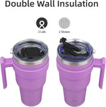 Load image into Gallery viewer, 30 oz Tumbler with Handle and 2 Straw 2 Lid, Insulated Water Bottle Stainless Steel Vacuum Cup Reusable Travel Mug,Lavender