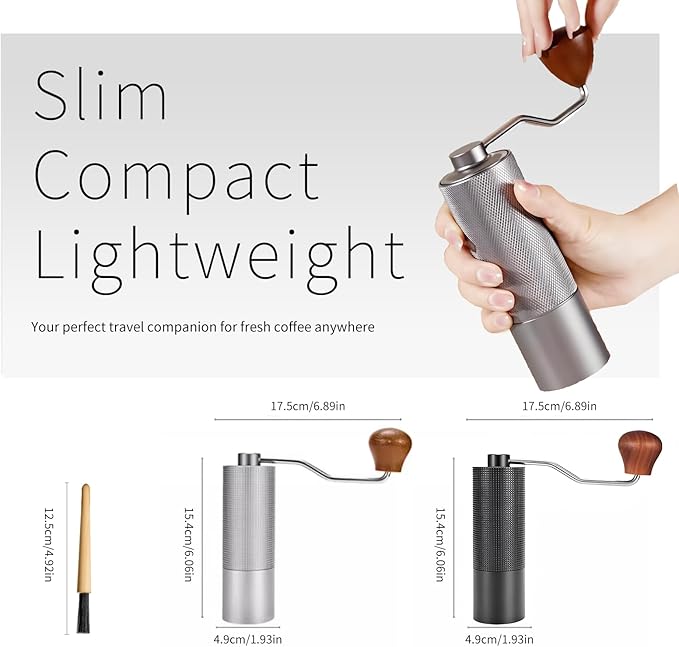 Manual Coffee Bean Grinder, Stainless Steel S2C Conical Handheld Coffee Machine, CNC Steel Core Hand-Cranked Coffee Bean Grinder (black)