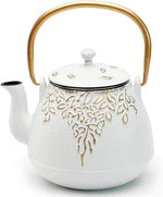 Load image into Gallery viewer, TOPTIER Japanese Cast Iron Tea Kettle with Infuser,Teapot Stovetop Safe, Leaf Design , Coated with Enameled Interior for 32 Ounce (950 ml), White