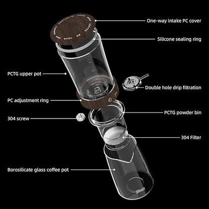 Cold Brew Coffee Maker 450ML, Ice Drip Coffee Brewer,Slow Dripper Coffee Maker with Fine Mesh Filter, Adjustable Water Flow (Dark Brown)