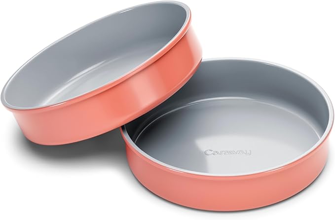 Caraway Non-Stick Ceramic 9” Circle Pans - Naturally Slick Ceramic Coating - Non-Toxic, PTFE & PFOA Free - Perfect for Birthday Cakes, Tartes, & More - Perracotta