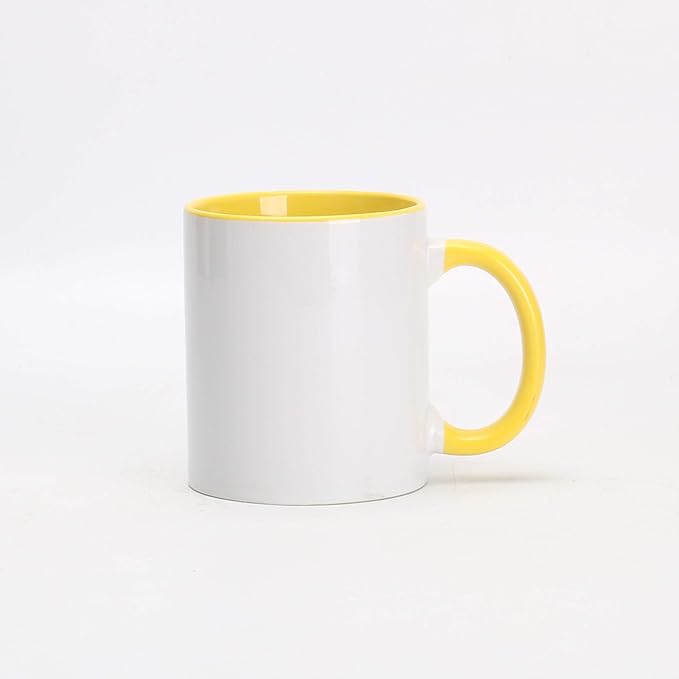 11oz White Ceramic Sublimation Coffee Mug With Solid Colors Inside and Handle， Mixed 6 Colors of Black, Red, Blue, Yellow, Green and Pink, Case of 6