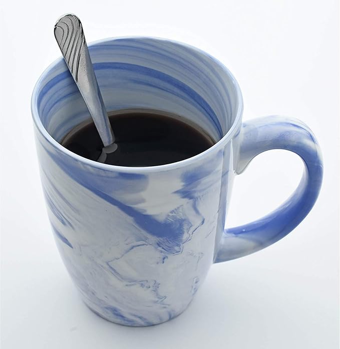 Culver 16-Ounce Palermo Ceramic Mug Set of 4 Marbleized (White and Blue)