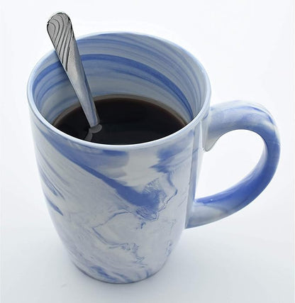 Culver 16-Ounce Palermo Ceramic Mug Set of 4 Marbleized (White and Blue)