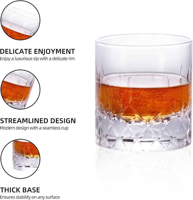 KAMMAK Whiskey Glasses Set, 7.7 oz (220 ml) Old Fashioned Tumbler, Thick Base Glass with Delicate Rim & Seamless Design for Scotch, Bourbon, Cocktails