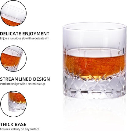 KAMMAK Whiskey Glasses Set, 7.7 oz (220 ml) Old Fashioned Tumbler, Thick Base Glass with Delicate Rim & Seamless Design for Scotch, Bourbon, Cocktails