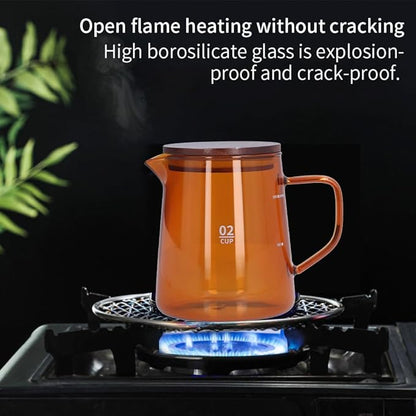 500ml Coffee Pot, Heat Resistant Borosilicate Glass Coffee Server, Glass Tea Pot with Wooden Lid Household Tea Kettle for Home Office (brown)