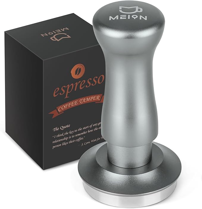 MEION Espresso Tamper 49mm Coffee Tamper, Calibrated Dual Spring Loaded Barista Tamper with Stainless Steel Base, Comes with aluminum storage pad (49MM, Silver)