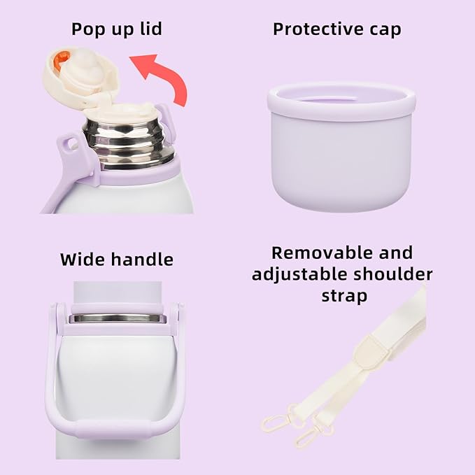 BJPKPK Insulated Water Bottle 27oz Stainless Steel Water Thermo with Handle and Cup Lid Travel Metal Thermal Flask,Purple Pearl