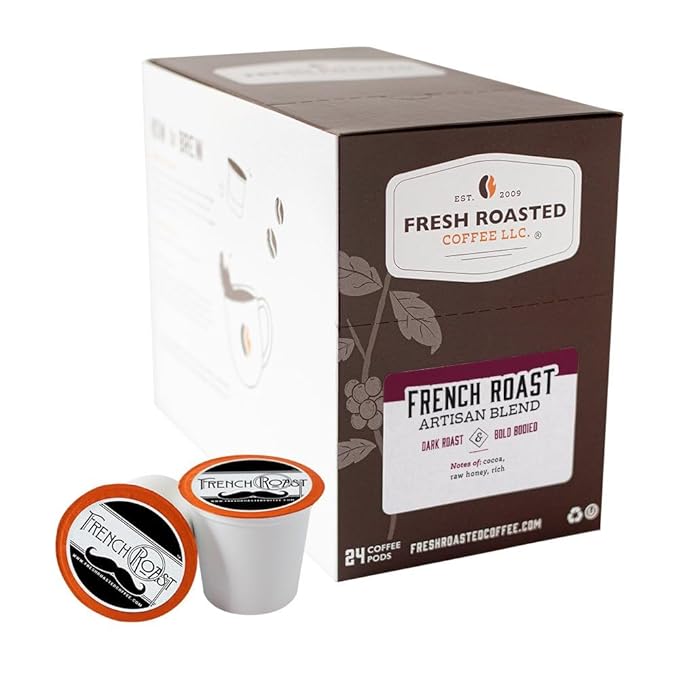 Fresh Roasted Coffee, French Roast, Dark, 24 Pods for K Cup Brewers