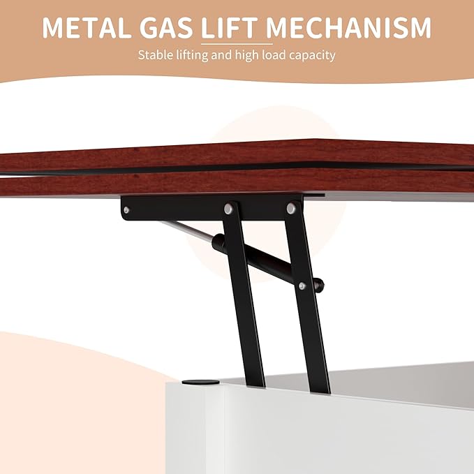 Lift Top Coffee Table with Storage, White Lift Top Coffee Table with Drawers&Hidden Compartment, Multi-Functional Center Table, Convertible Coffee Tables into Dining Table for Home Living Room Office