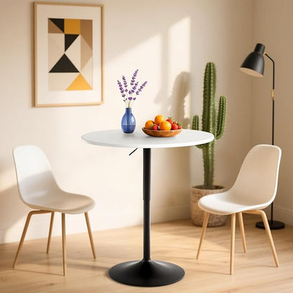 Athena Collection Bar Table Modern Round Cocktail Table Height Adjustable, Tall Bistro Pub Table with Sturdy Base, Suitable for Home, Kitchen, Pub, Restaurant, White