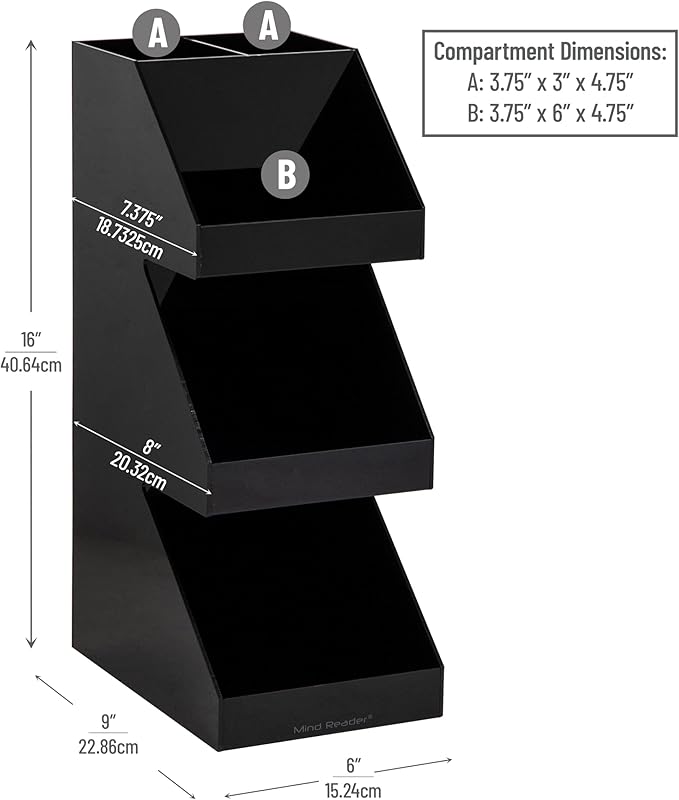 Mind Reader Coffee Tea Utensil and Condiment Station, Countertop Organizer, Coffee Bar, Kitchen, 6"L x 9"W x 16"H, Black