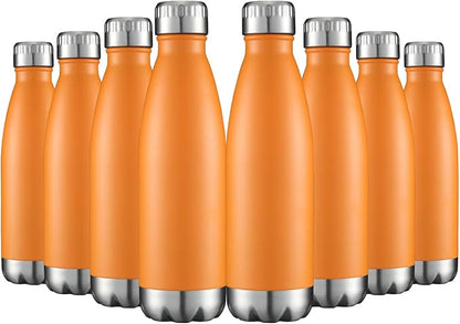 HASLE OUTFITTERS 17oz Stainless Steel Water Bottles Bulk, Vacuum Insulated Water Bottles Double Walled Powder Coated Reusable Metal Sports Water Bottles Keep Drinks Hot and Cold, Orange, 8Packs