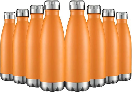 HASLE OUTFITTERS 17oz Stainless Steel Water Bottles Bulk, Vacuum Insulated Water Bottles Double Walled Powder Coated Reusable Metal Sports Water Bottles Keep Drinks Hot and Cold, Orange, 8Packs