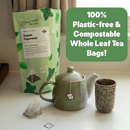 Heavenly Tea Leaves Organic Earl Grey (50 Pyramid Tea Bags), Bulk Compostable Black Tea Sachet - 100% Plastic Free, Premium Quality, Whole Tea Leaves in a Convenient Tea Bag