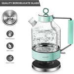 Load image into Gallery viewer, ASCOT Electric Kettle, Glass Electric Tea Kettle Gifts for Men/Women/Family 1.5L 1500W Borosilicate Glass Tea Heater, with Auto Shut-Off and Boil-Dry Protection (Green)