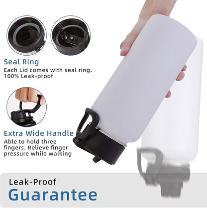 Volhoply 32oz Insulated Water Bottles Bulk 8 Pack with Straw Lid & Spout Lid,Not Suitable for Sublimation,Stainless Steel Sports Water Bottle,Double Wall Vacuum Cups,Metal Flask for Hiking(White,8)