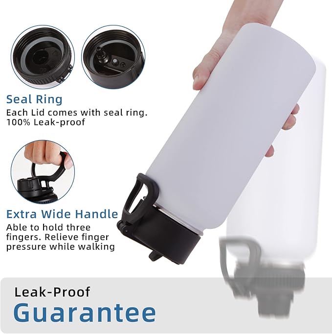 Volhoply 32oz Insulated Water Bottles Bulk 8 Pack with Straw Lid & Spout Lid,Not Suitable for Sublimation,Stainless Steel Sports Water Bottle,Double Wall Vacuum Cups,Metal Flask for Hiking(White,8)