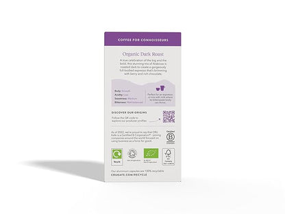 Cru Kafe Dark Roast USDA Organic Espresso Coffee Capsules (50 Pods) Fairtrade Coffee Pods Compatible with Nespresso Original Line and Pixie Machines