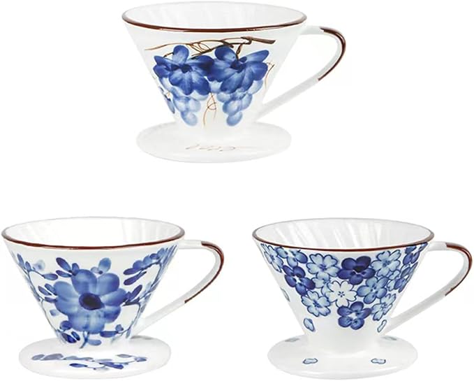 Ceramic Pour Over Coffee Dripper, Hand painted Coffee Drip Filter, Ceramic Slow Brewing Accessories for Home, Cafe, Restaurants (V01,1-2Cups) (Style C)