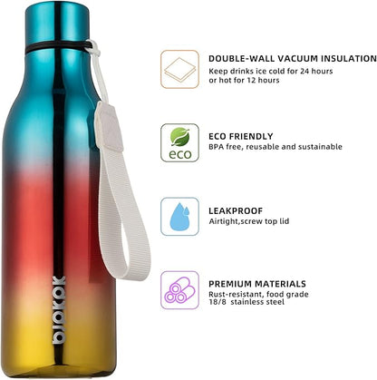 BJPKPK Insulated Water Bottles, 18 oz Stainless Steel Metal Water Bottle with Strap, BPA Free Leak Proof Jugs,Mugs,Flasks, Reusable Thermal Flasks for Sports & Travel, Caribbean Sunrise