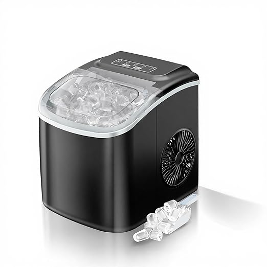 Ice Maker Countertop, 26lbs/24H, 9 Bullet Ice Cubes Ready in 6 Mins, Auto-Cleaning Portable Ice Maker with Basket & Scoop, Removable Top Cover, Quiet Ice Machine for Home/Kitchen/Camping/RV (Black)